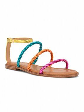 Nine West Ipster3 Metallic Multicolor Twist-Strap Flat Sandals 7.5M